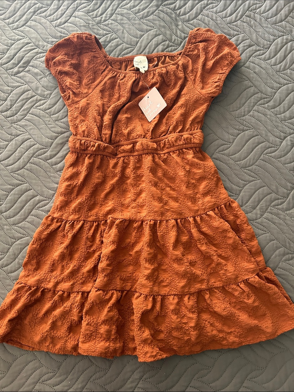 NWT - 🍁 Girls' Rust/Orange Tiered Textured Casual Dress